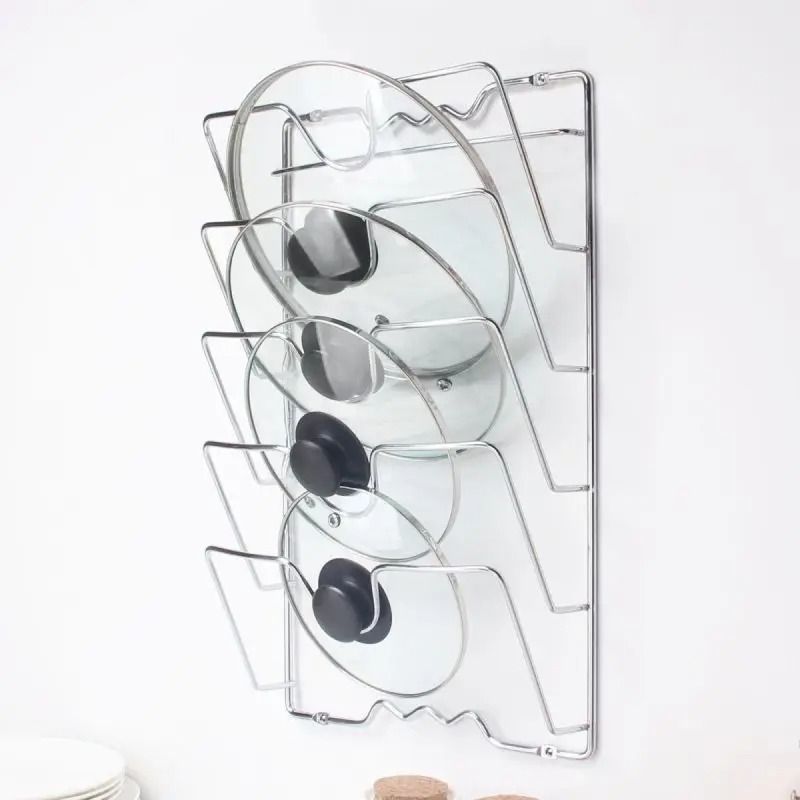 Wall-Mounted 5-Layer Metal Pot Lid Organizer & Cookware Rack