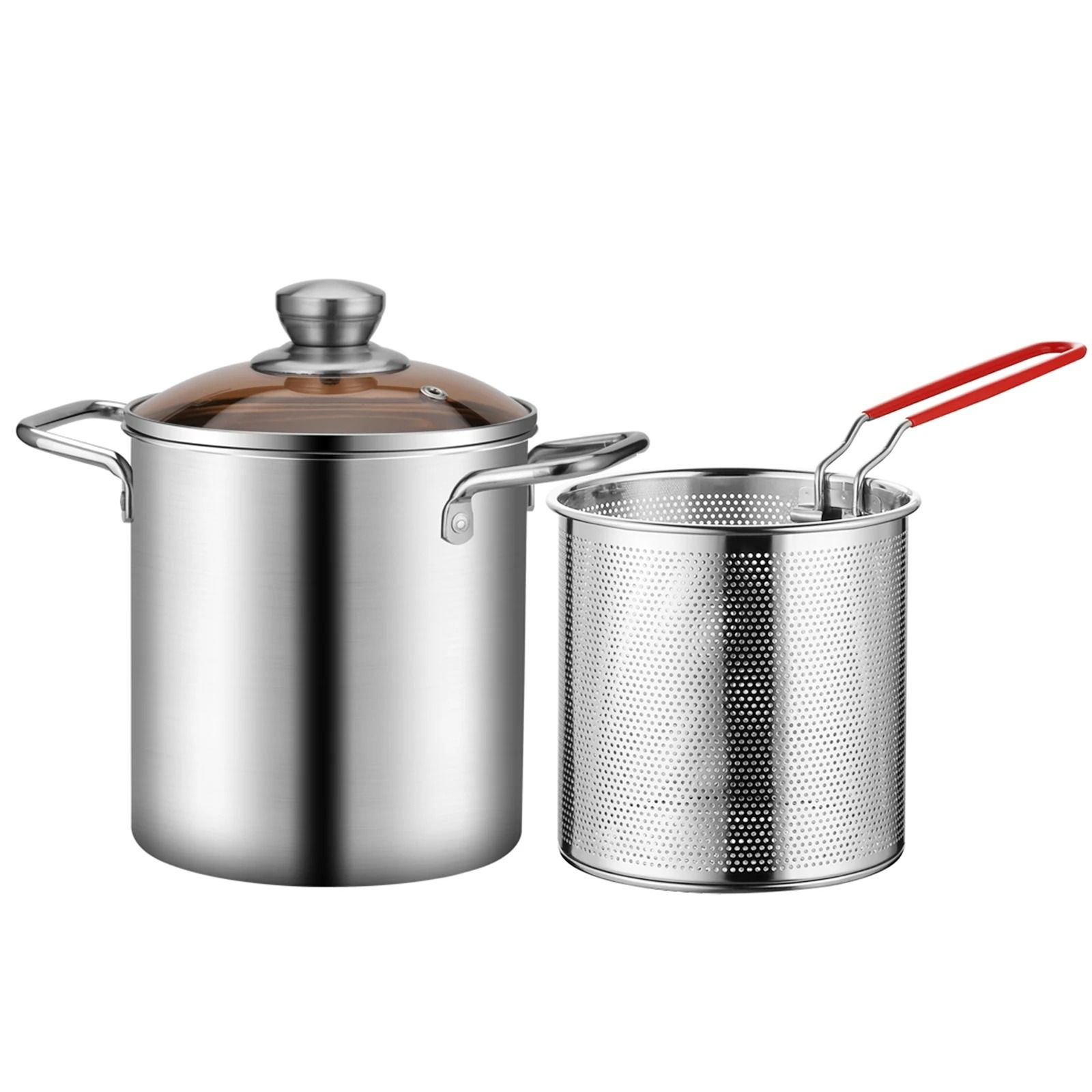 Multifunctional 304 Stainless Steel Deep Fryer Pot with Basket & Lid