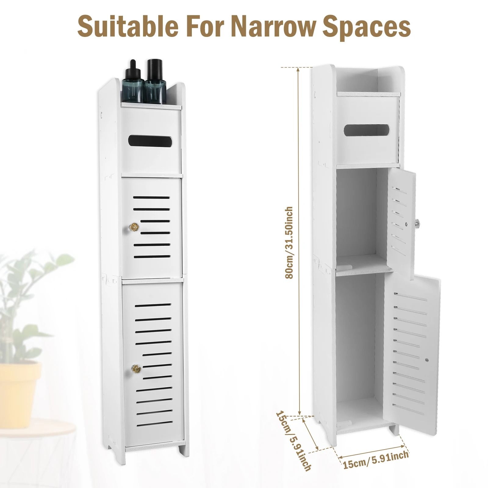 Bathroom Storage Cabinet 3 Tier Floor Cabinet Organizer with Door