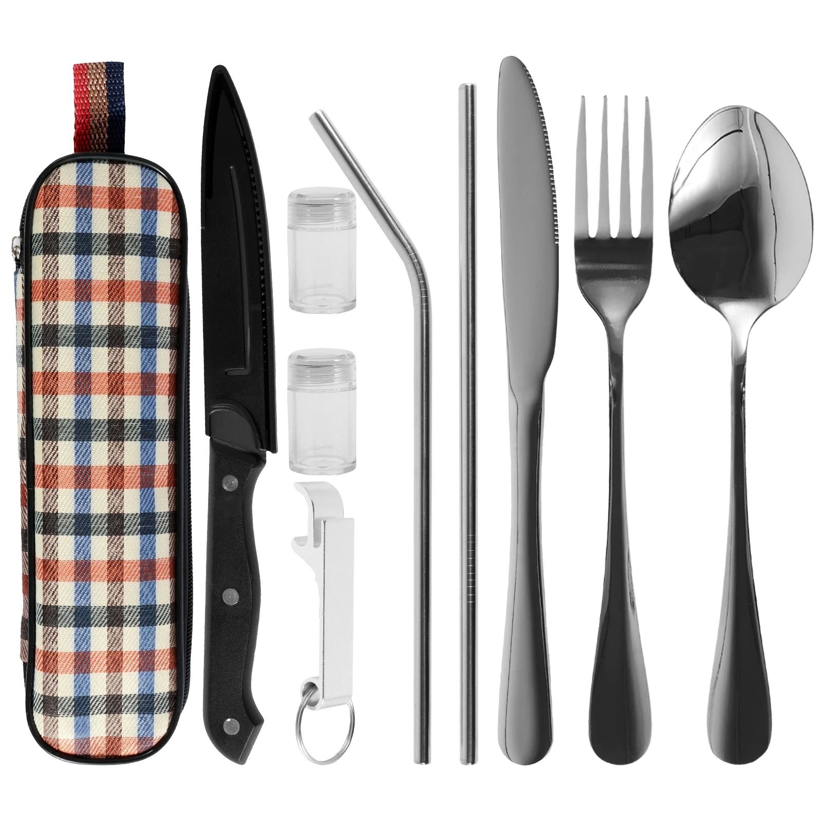 10 Piece Stainless Steel Travel Cutlery Set with Portable Storage Bag