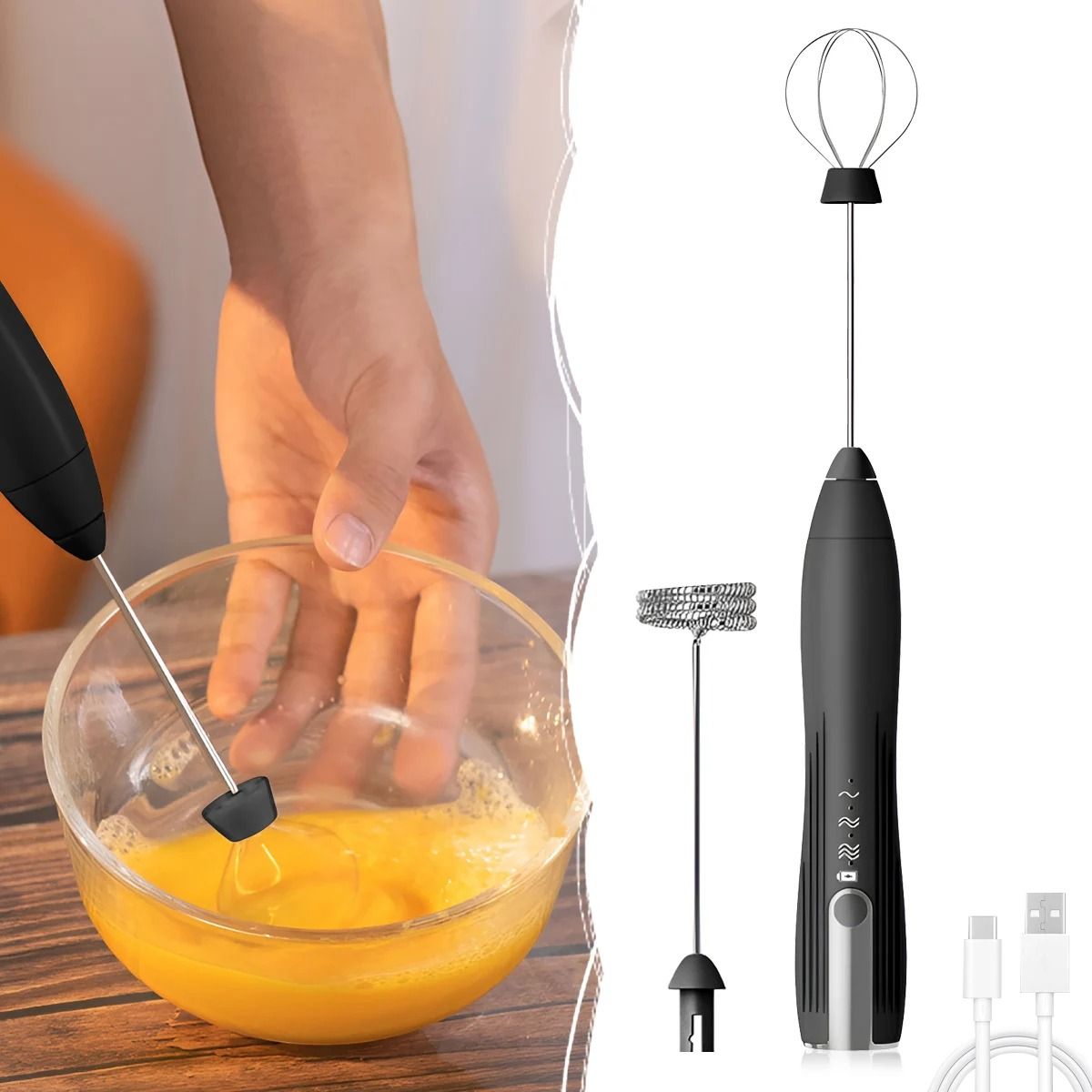Professional 3-Speed Intelligent USB Rechargeable Stainless Steel Milk Frother and Coffee Foam Stick