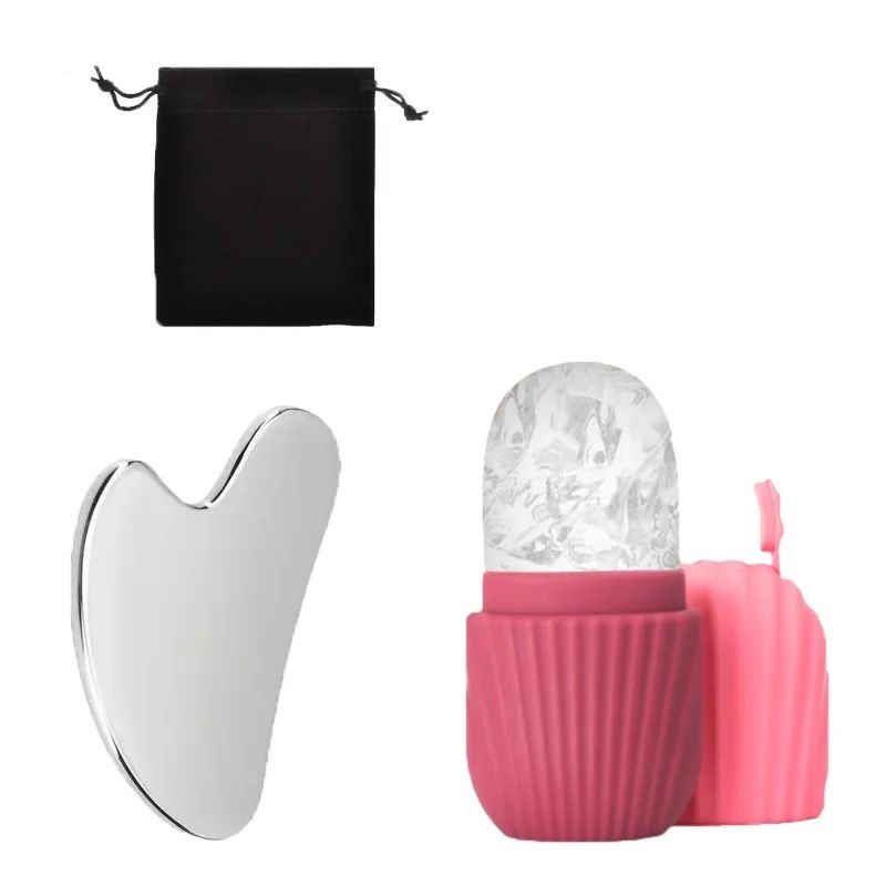 Stainless Steel Ice Face Roller & Gua Sha Board Skincare Set