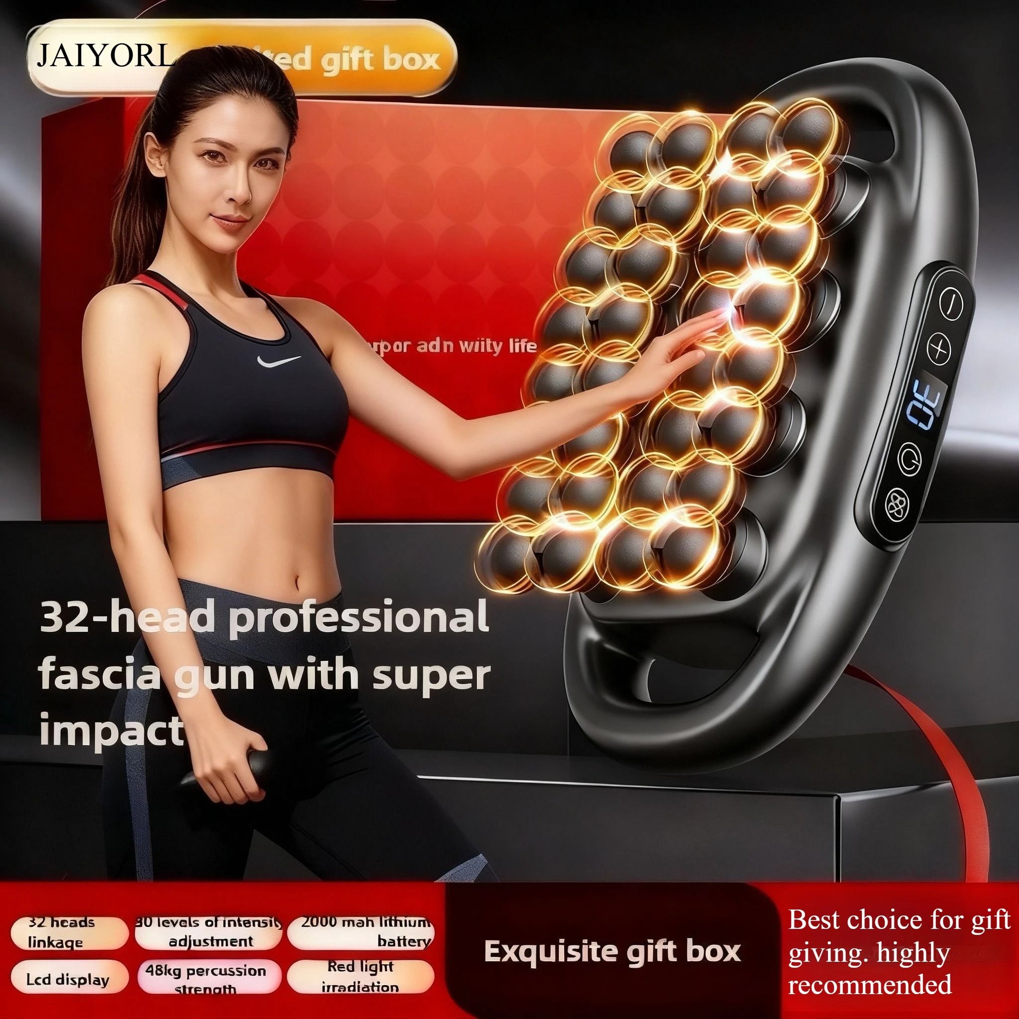 Professional 32-Head Deep Tissue Muscle Massage Gun with Red Light Therapy