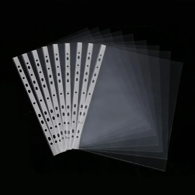 100Pcs 11 Holes Thickening Transparent Plastic Punched File Folders A4 Document Sleeves