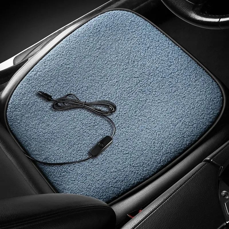 12W Car USB Heated Seat Pad - 5V Winter Warm Plush Cushion with Fast Heating for Driver and Passenger Comfort