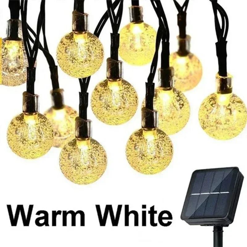 Solar Outdoor Crystal Ball String Lights Waterproof Fairy Garland for Garden Patio