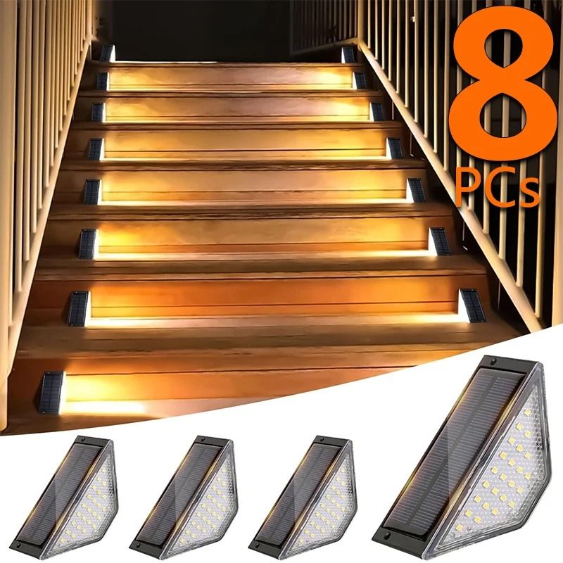 Solar Outdoor Stair Lights IP65 Waterproof Warm White LED Step Lamp