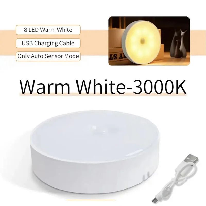 PIR Motion Sensor LED Wireless Night Light USB Rechargeable for Closet Cabinet