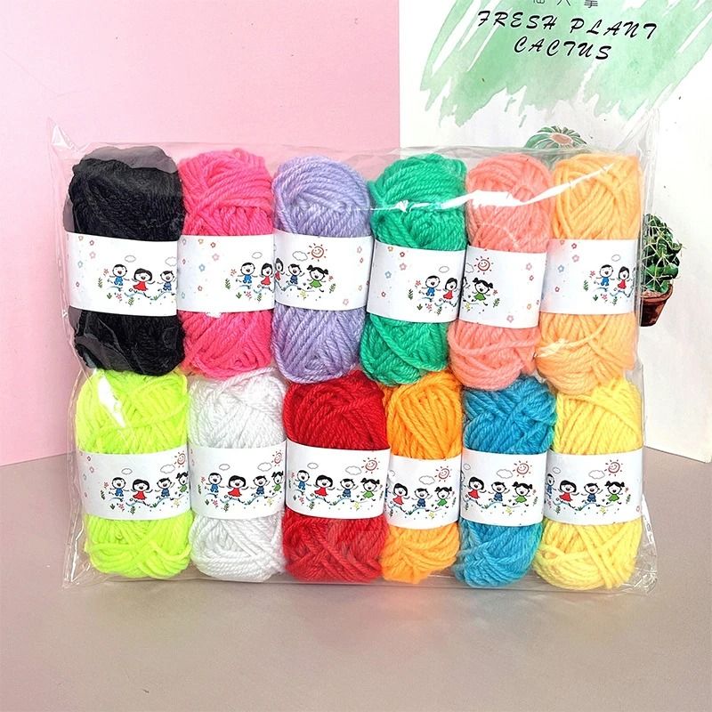 12Pcs Set Soft Cotton Wool Blend Yarn Fine Quality Hand-Knitting Thread for DIY Crochet Sweaters Scarves and Crafts