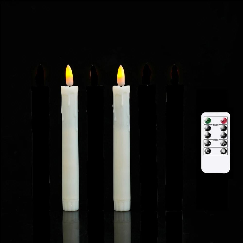 2 to 4 Pcs 7 Inch Short Flameless LED Taper Candles with Remote Control Realistic Flickering Christmas Decor