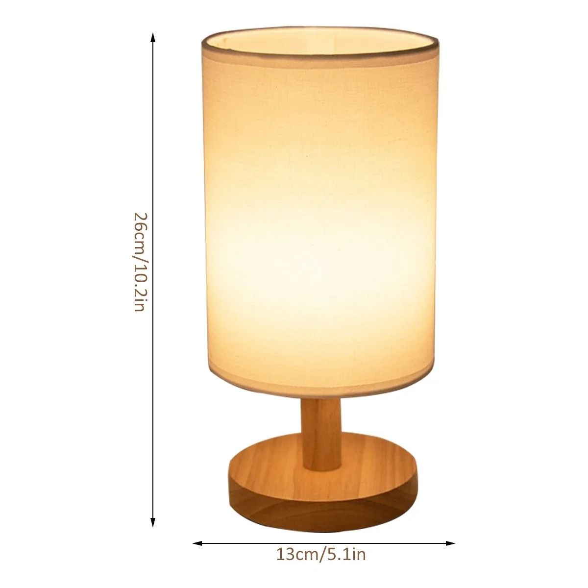 Linen LED Nightstand Table Lamp USB Powered Warm White Light Wooden Beside Light for Bedroom