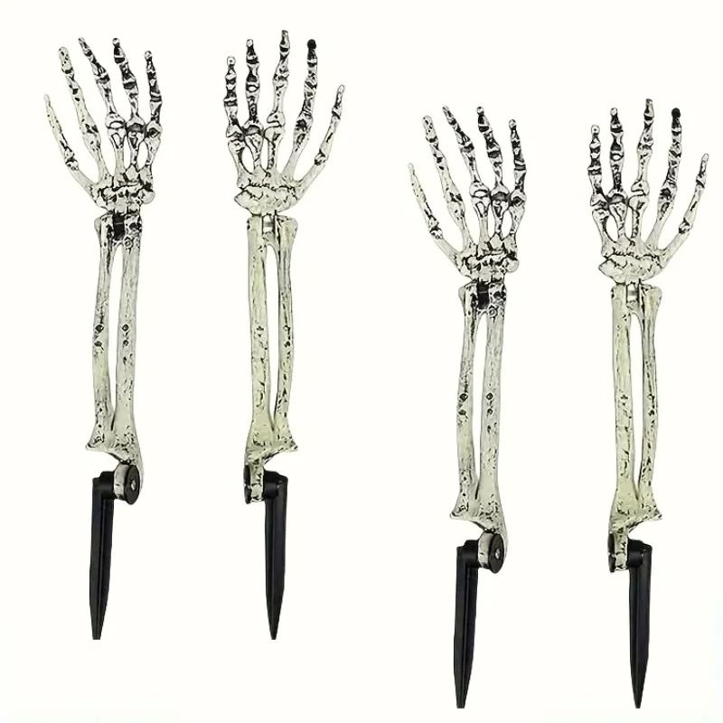 Halloween Ground Stake Skeleton Prop Kit – Outdoor Yard Graveyard Decor with Realistic Skull & Ghost Hand Stakes