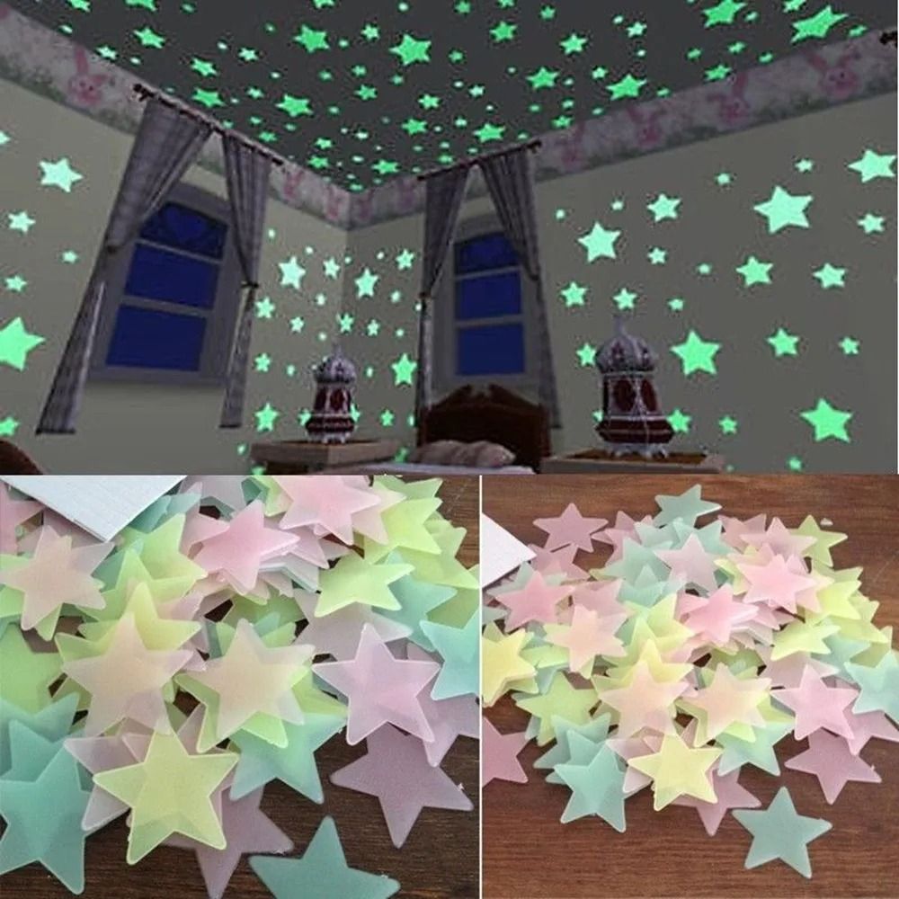 100-Piece Glow-in-the-Dark Stars Wall Stickers – Fluorescent Ceiling & Wall Decals for Kids' Bedroom & Nursery