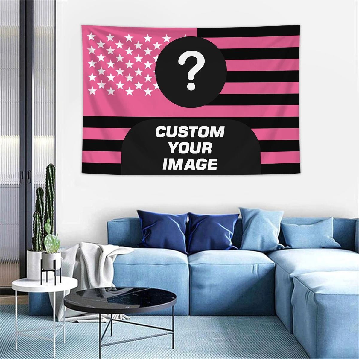 Personalized Photo Custom American Flag Tapestry Room Decor Banner for Family Pets & Idols