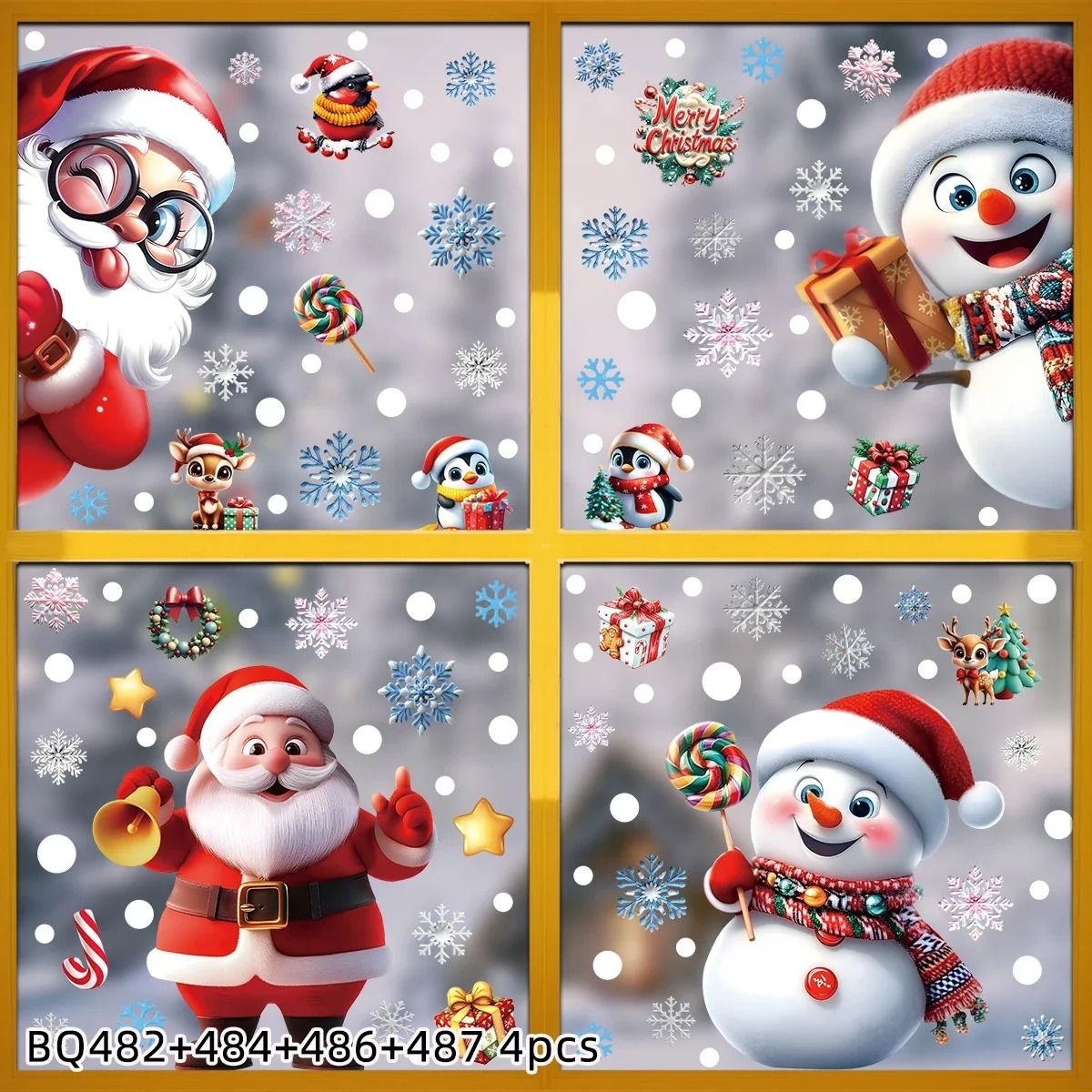 2025 Christmas Static Window Clings Gingerbread Man, Snowman, Snowflake & Santa Claus Decals