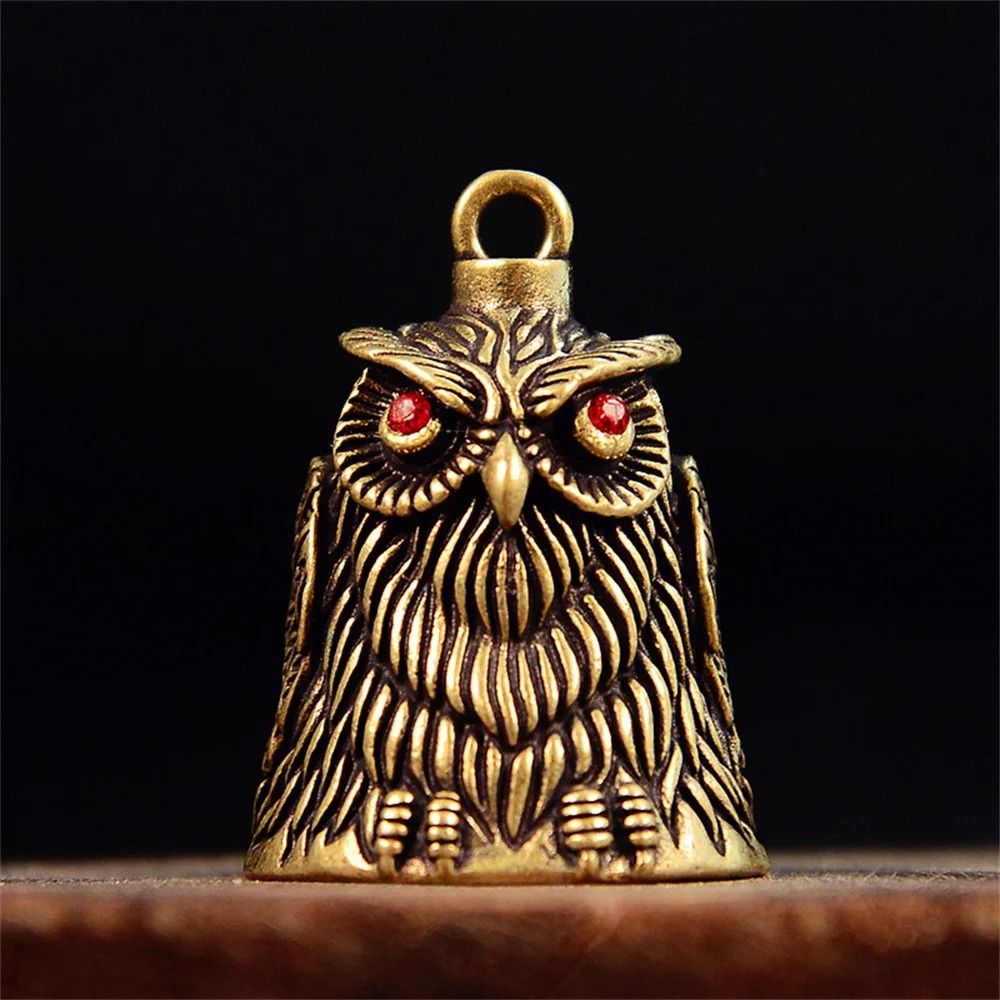 Owl Brass Bell Vintage Hand-Carved Good Luck Charm for DIY Keychain & Wind Chime