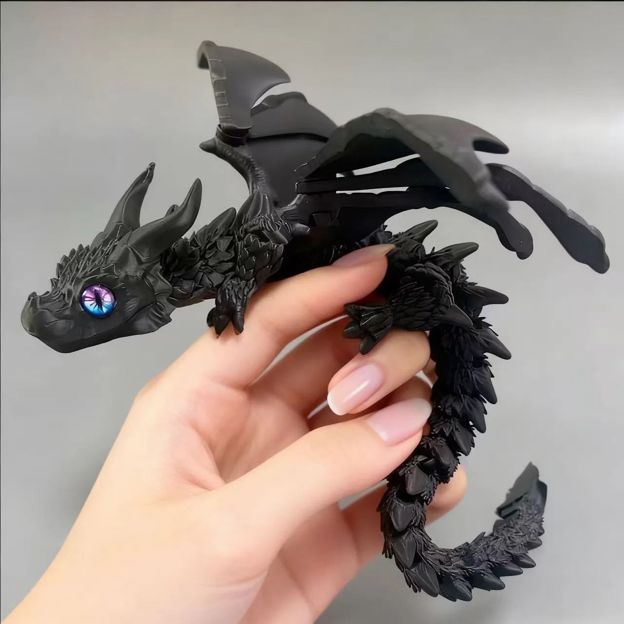3D Printed Winged Carriage Dragon Figurine 22cm Art Deco Resin Sculpture with Unique Expression Eyes