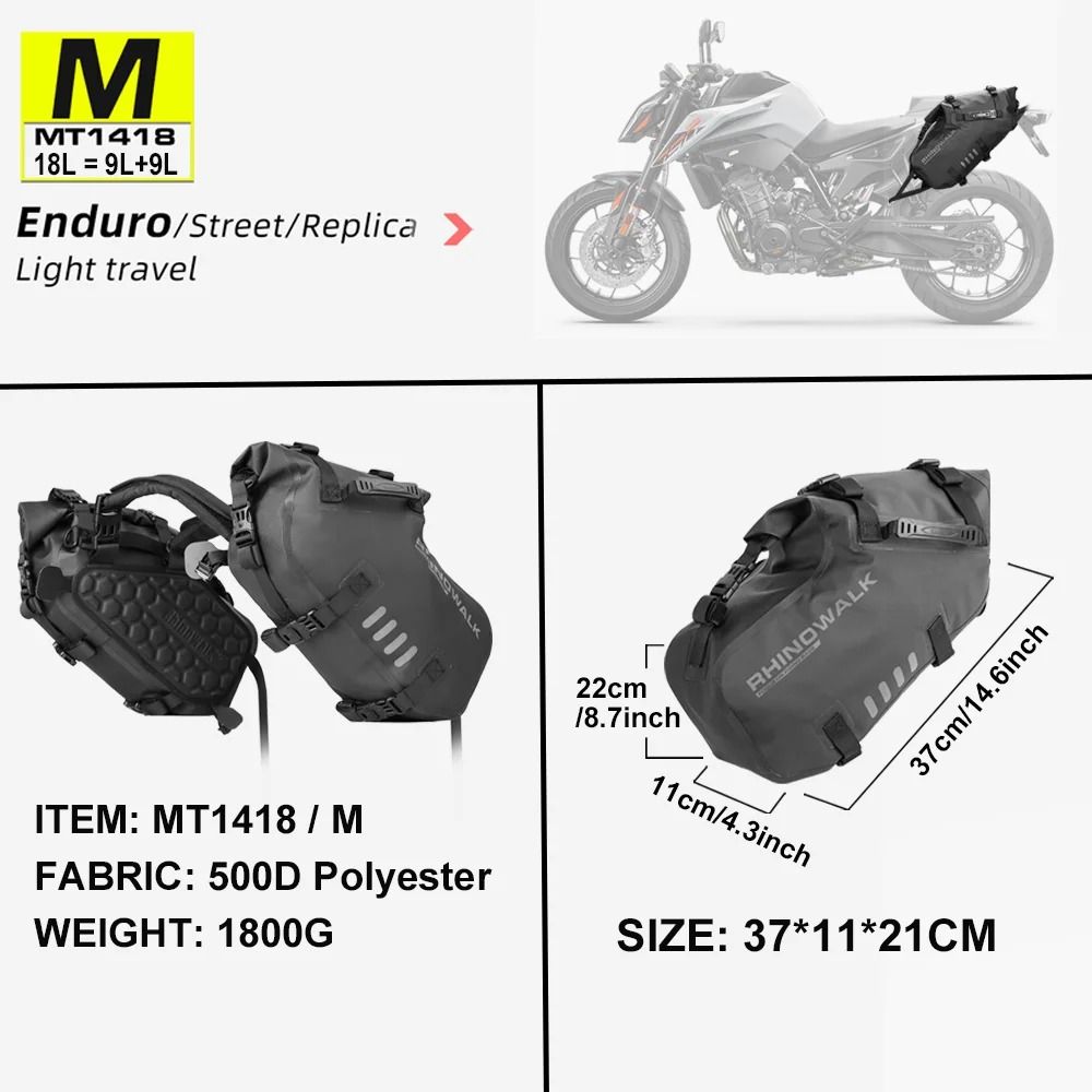 Rhinowalk Universal Waterproof Motorcycle Saddle Bags Large Capacity Pannier Side Bag Set (18L / 28L / 48L)