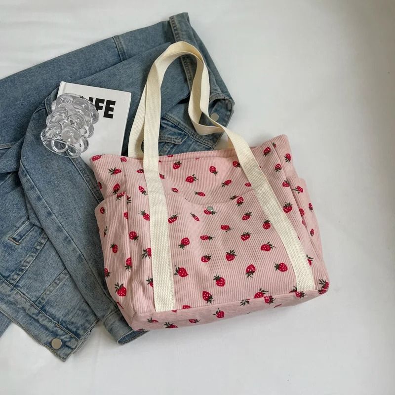 Womens Floral Printed Corduroy Underarm Shoulder Bag Vintage Sweet Handbag