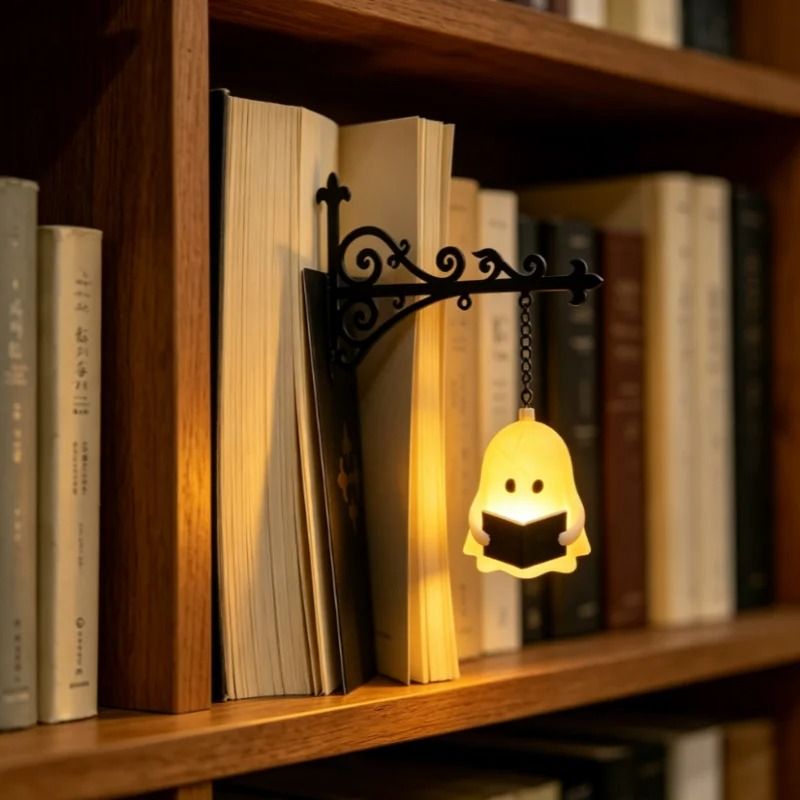 Halloween Hanging Ghost Reading Book Night Light Cute Spooky LED Wall Decor Lamp