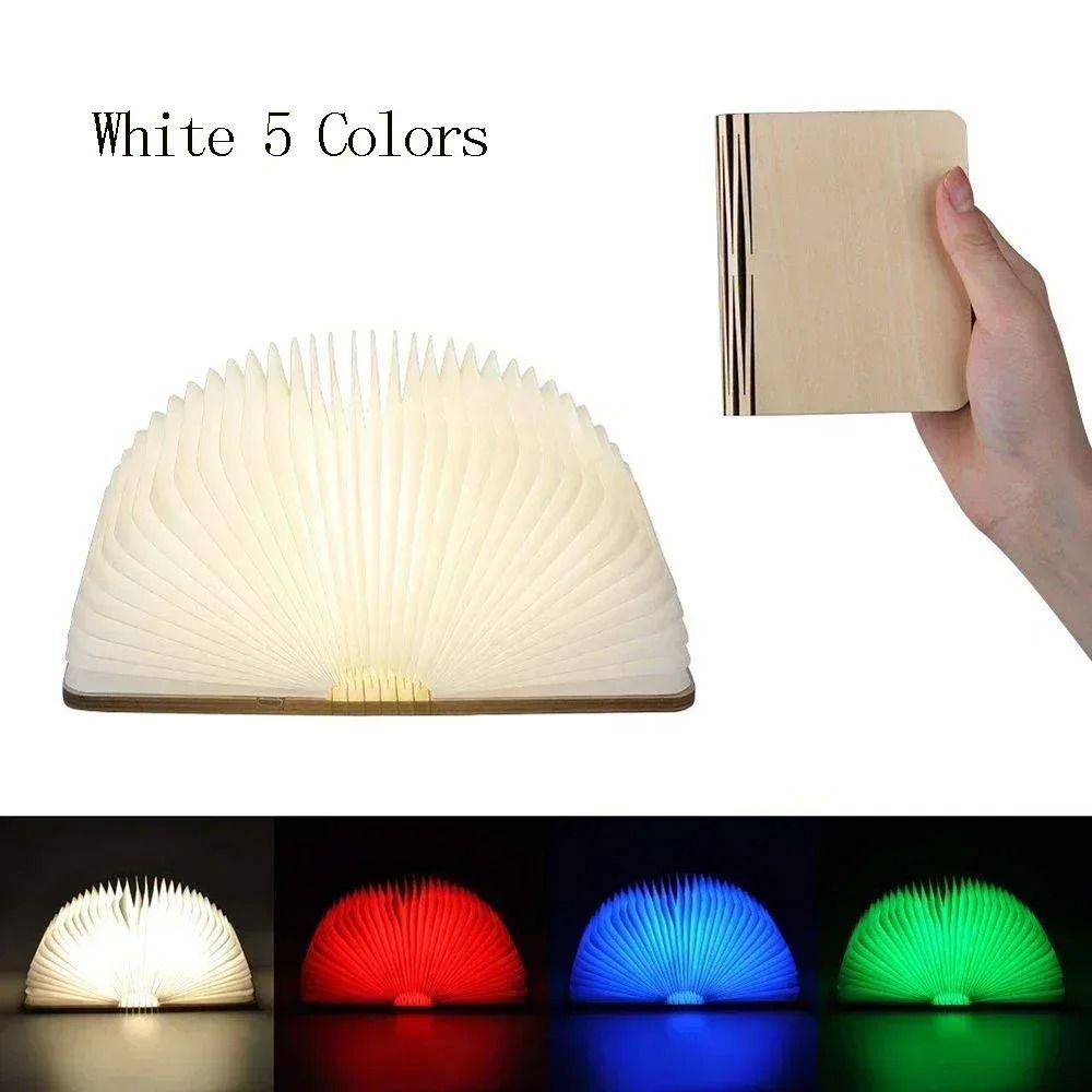 3D Folding Wooden LED Book Lamp USB Rechargeable RGB Color Changing Night Light for Bedroom & Desk Decor
