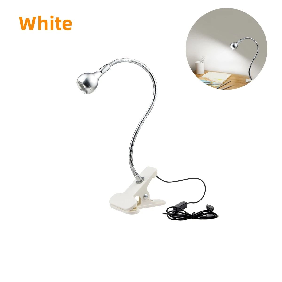 USB Powered Clip-On Table Lamp Flexible Gooseneck LED Reading Light with Heavy-Duty Clamp