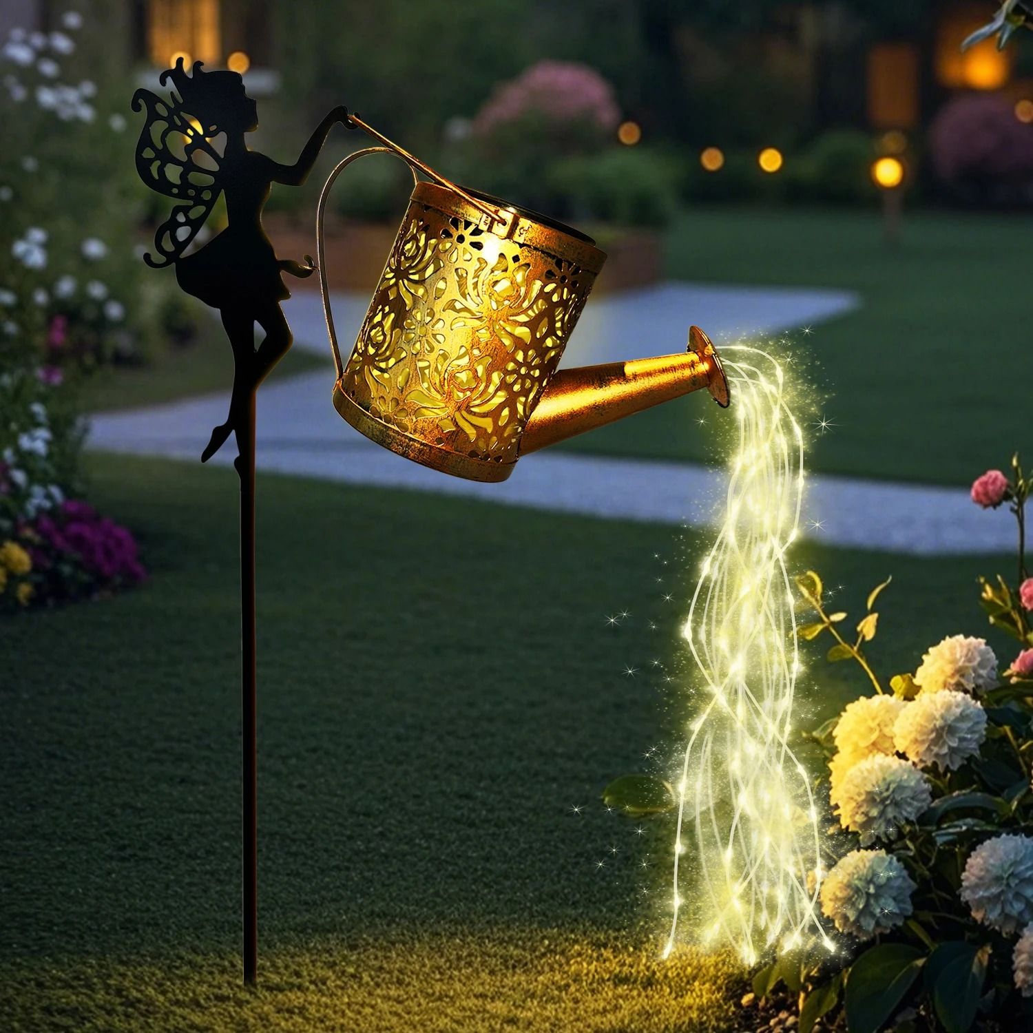 Solar Fairy Watering Can Lights Outdoor Decorative Kettle Cascading String Lamp