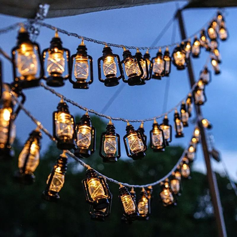 Vintage Kerosene Lantern Solar String Lights Outdoor Waterproof 8 Modes Decor