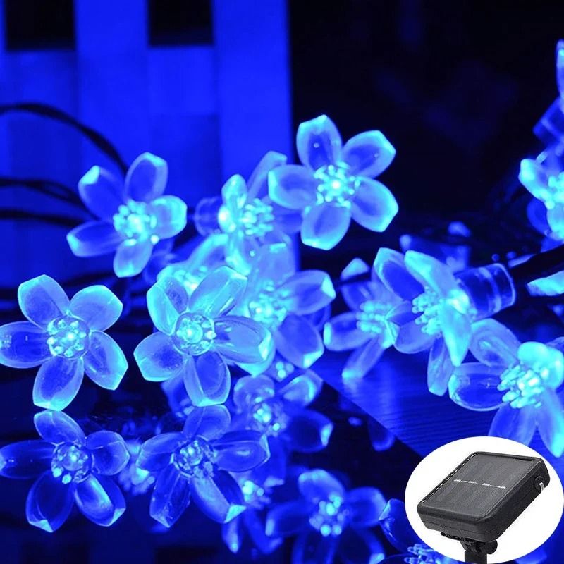 Solar Sakura Flower LED String Lights Outdoor Waterproof Cherry Blossom Decor