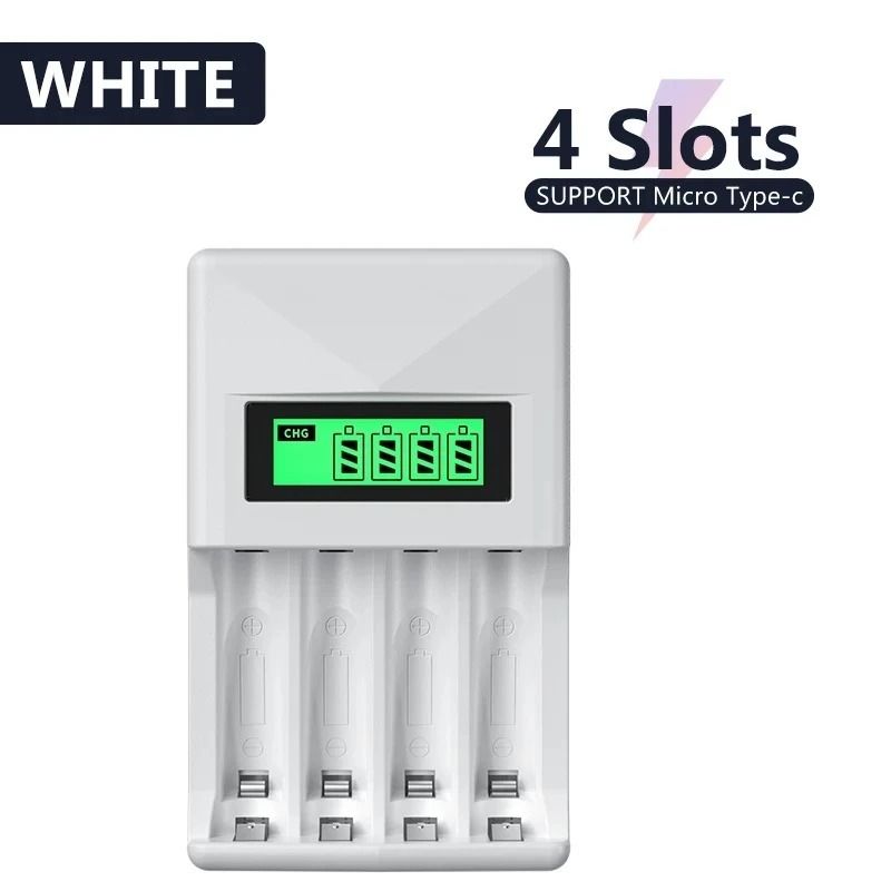 Smart Fast Battery Charger LCD Display USB Type-C Fit 1.2V AA AAA Battery