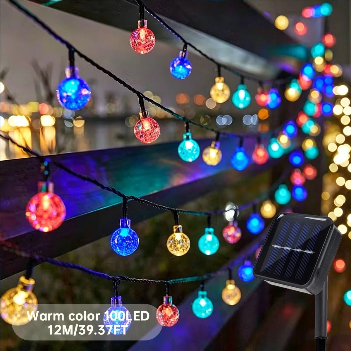 12M 100 LED Solar Bubble Ball String Lights 8 Modes Outdoor Garden Party Lamp