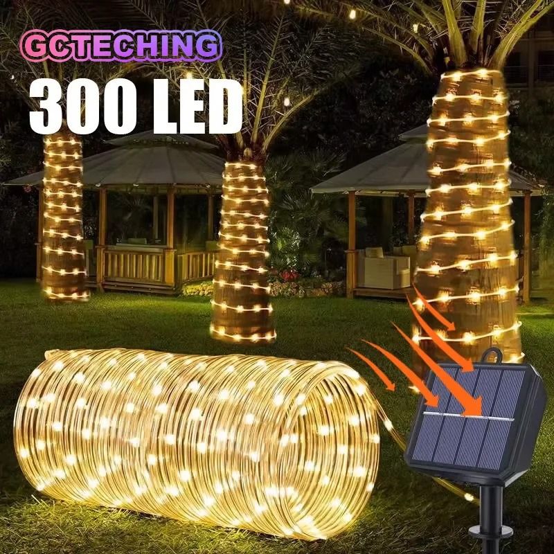 300 LED Outdoor Solar Tube Rope Fairy String Lights Waterproof Garden Christmas