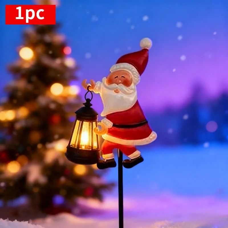 Christmas Solar Santa Claus Watering Can Kettle LED Light Outdoor Garden Stake