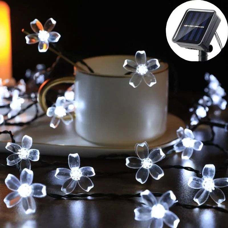 Solar Outdoor Flower String Lights Waterproof LED Fairy Garden Fence Yard Decor