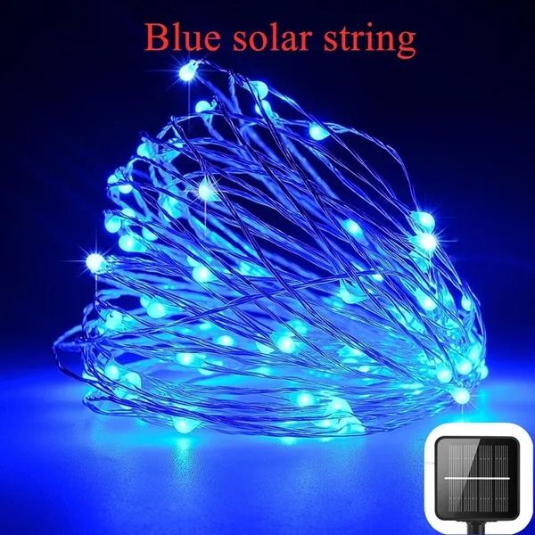 Dimmable Blue LED Solar String Lights Outdoor Waterproof Fairy Christmas Garland