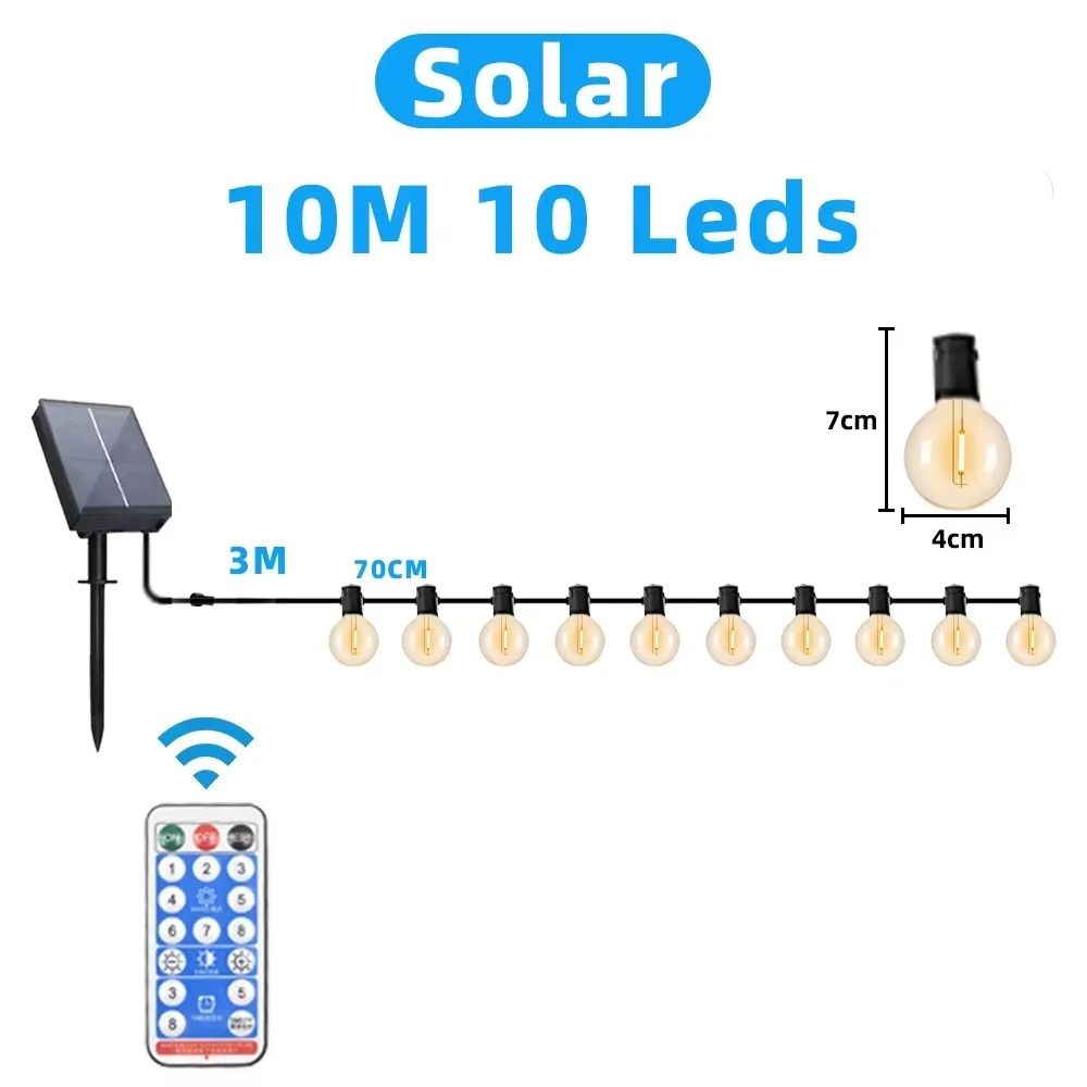 Outdoor Solar String Lights G40 Spherical LED Bulbs IP65 Waterproof Patio Decor