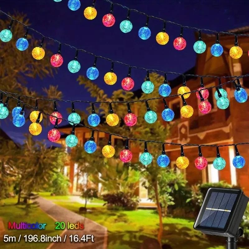 Solar Outdoor Bubble Ball String Lights 8 Modes Waterproof LED Fairy Lamp