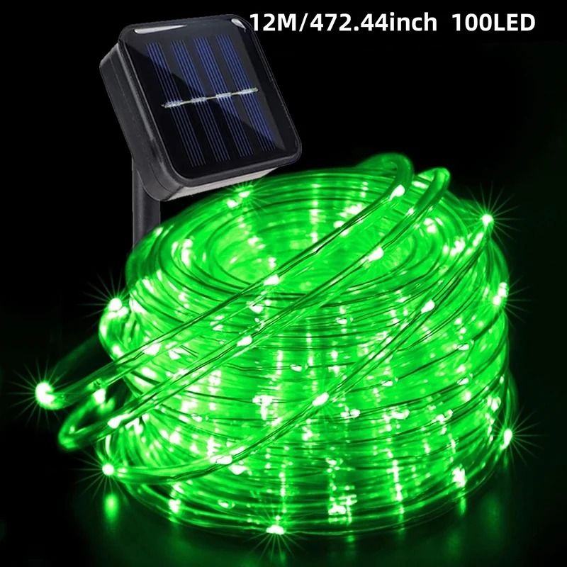 Solar Outdoor PVC Tube Rope String Lights 8 Modes Waterproof LED Fence Decor