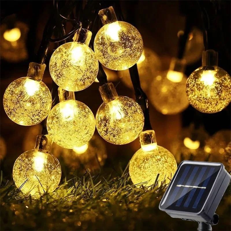 Solar Outdoor Crystal Globe String Lights 8 Modes Waterproof LED Fairy Decor