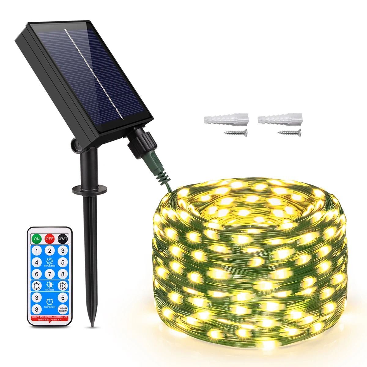 Solar Outdoor Rubber Covered Wire Fairy String Lights 8 Modes Waterproof Decor