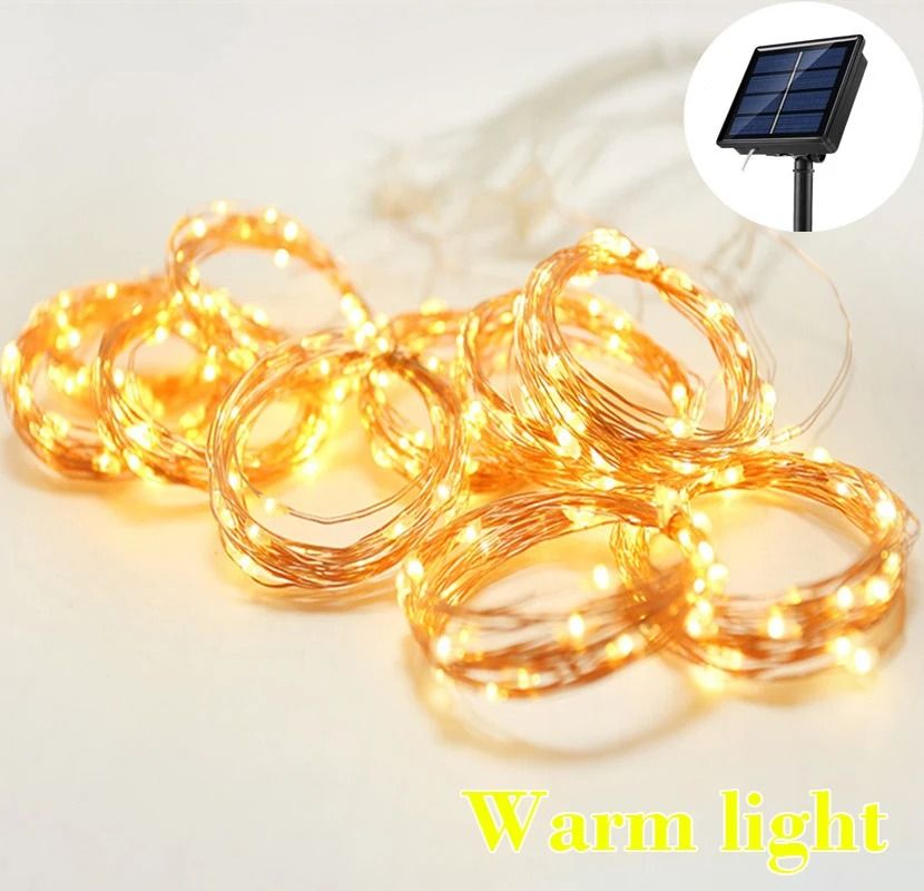 Solar Outdoor Curtain LED String Lights Waterproof Copper Wire Wall Decor
