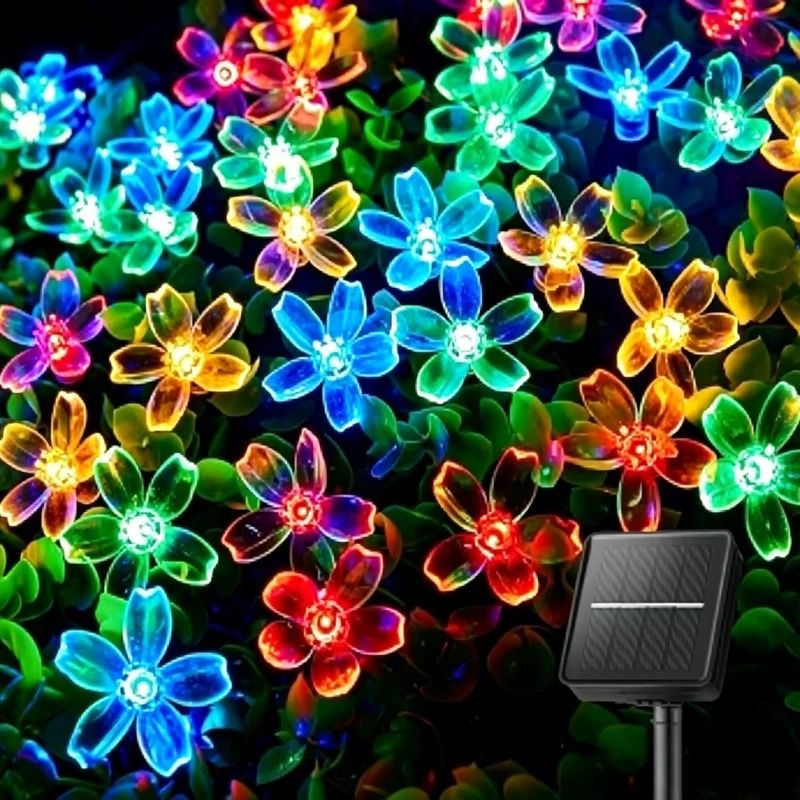 Solar Outdoor Cherry Blossom LED Fairy String Lights Waterproof Garden Decor