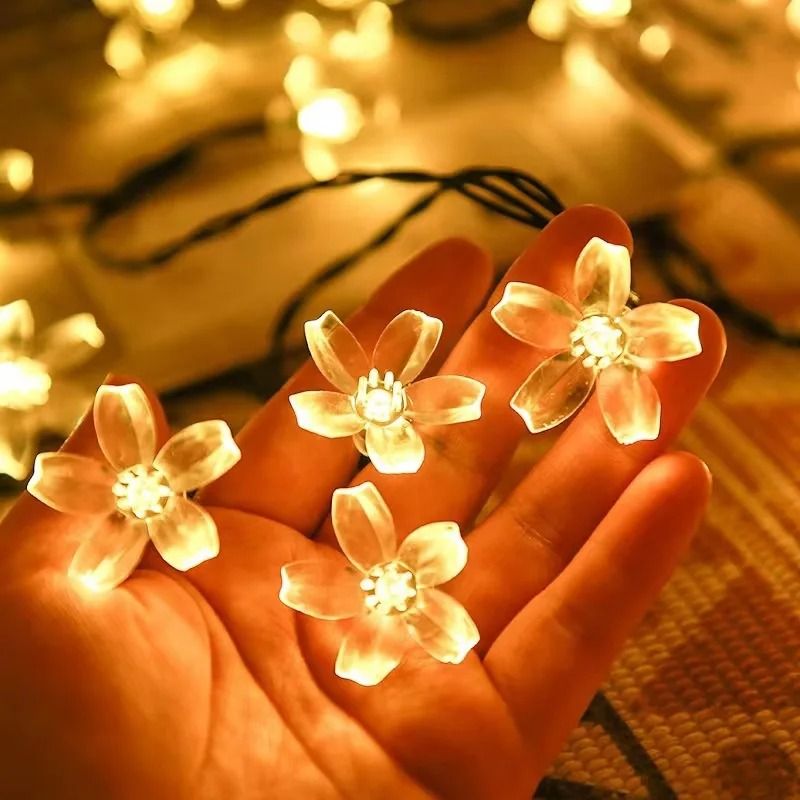 Solar Outdoor Cherry Flower String Lights Waterproof LED Sakura Garden Decor