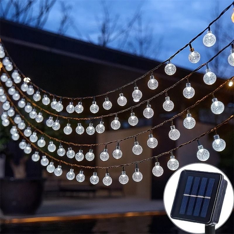 Solar Outdoor Bubble Crystal Globe String Lights 8 Modes Waterproof Patio Decor