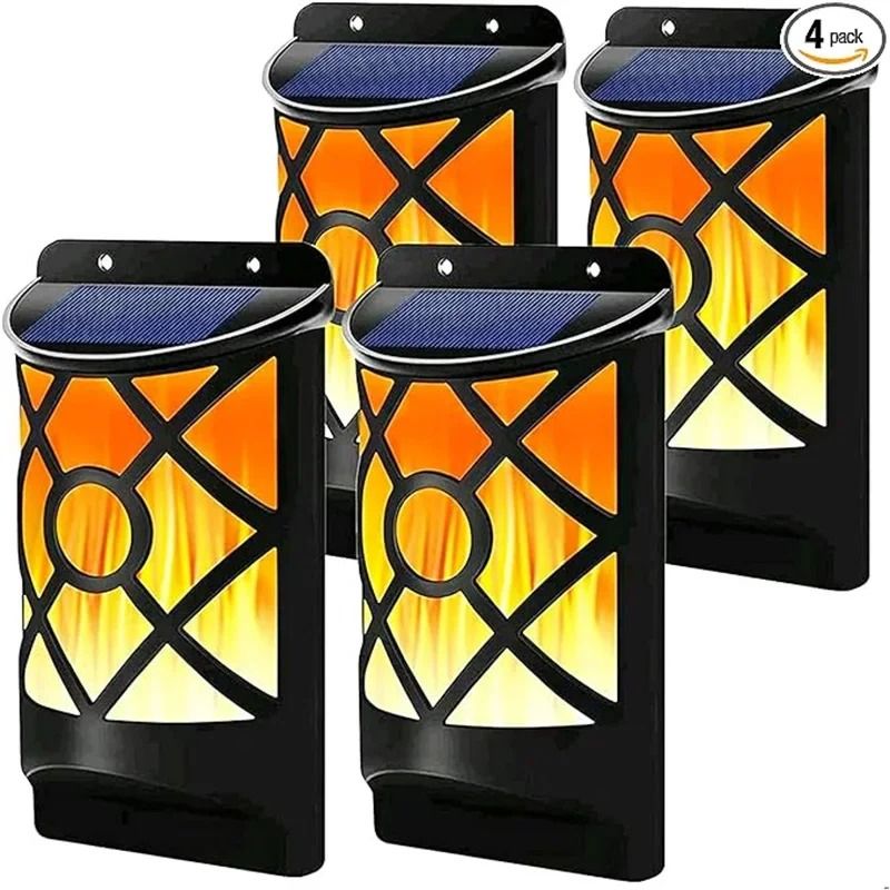 96LED Solar Flame Lights Outdoor Lattice Flickering Wall & Pathway Lamp Decor