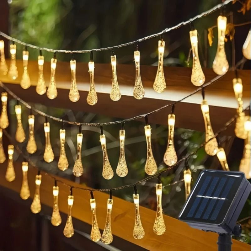 Solar Outdoor Water Droplet Fairy String Lights 8 Modes IP65 Waterproof Decor