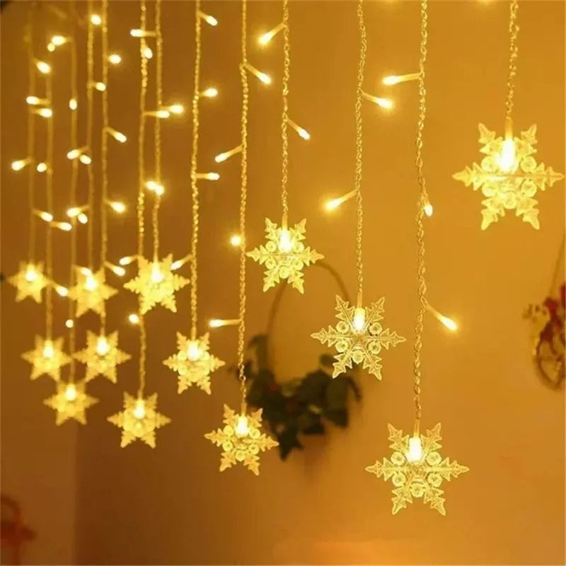 Solar Outdoor Snowflake Icicle Fairy String Lights Waterproof Curtain Decor