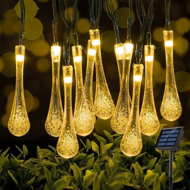 Solar Outdoor Droplet LED String Lights Waterproof Lawn Garden Path Decor