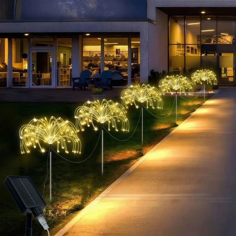 Solar Outdoor LED Firework Burst String Lights Waterproof Christmas Garden Decor