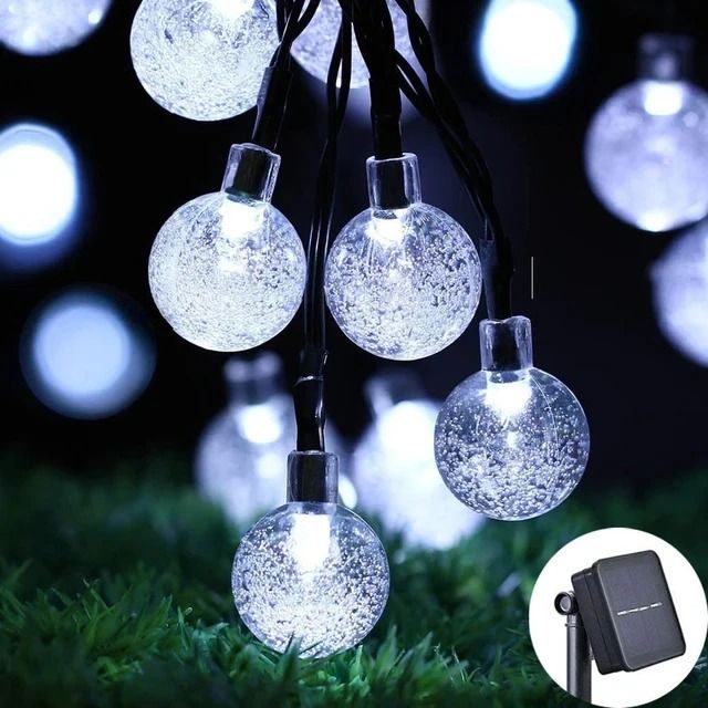 Solar Outdoor Crystal Globe LED String Lights 8 Modes IP65 Waterproof Garden Decor